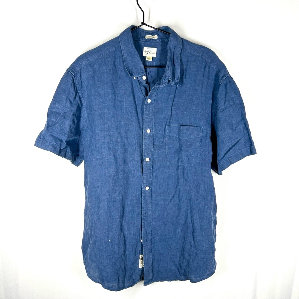 J. Crew Blue Short Sleeve Button-Down Linen Shirt